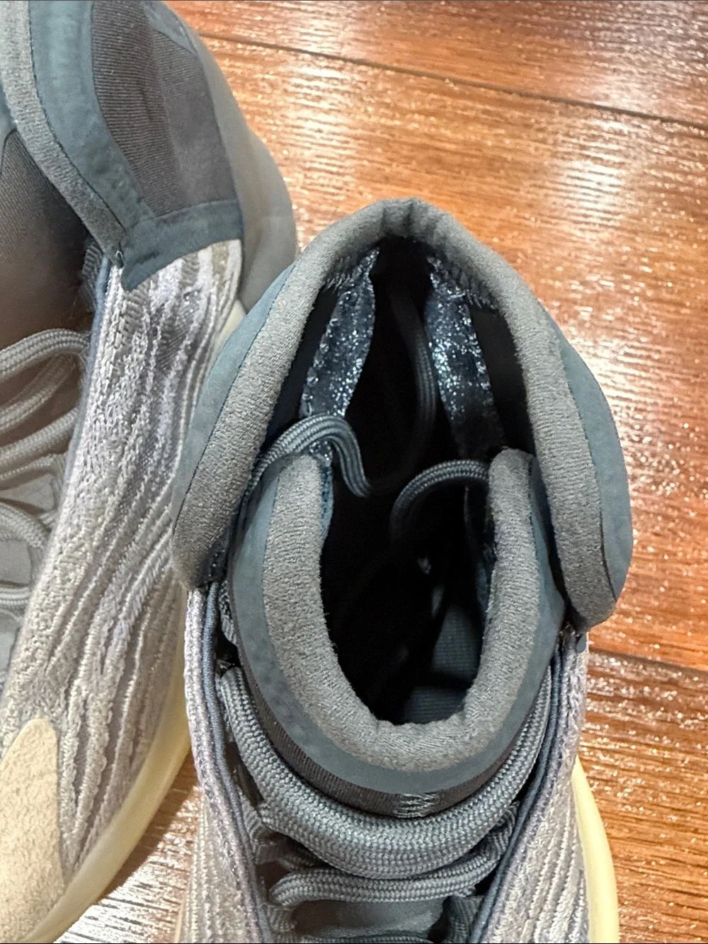 Kids Grey and Cream High-Top Sneakers with Wave Detail